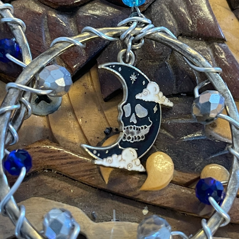Silver and Blue Beaded Earrings with Charms SOLD
